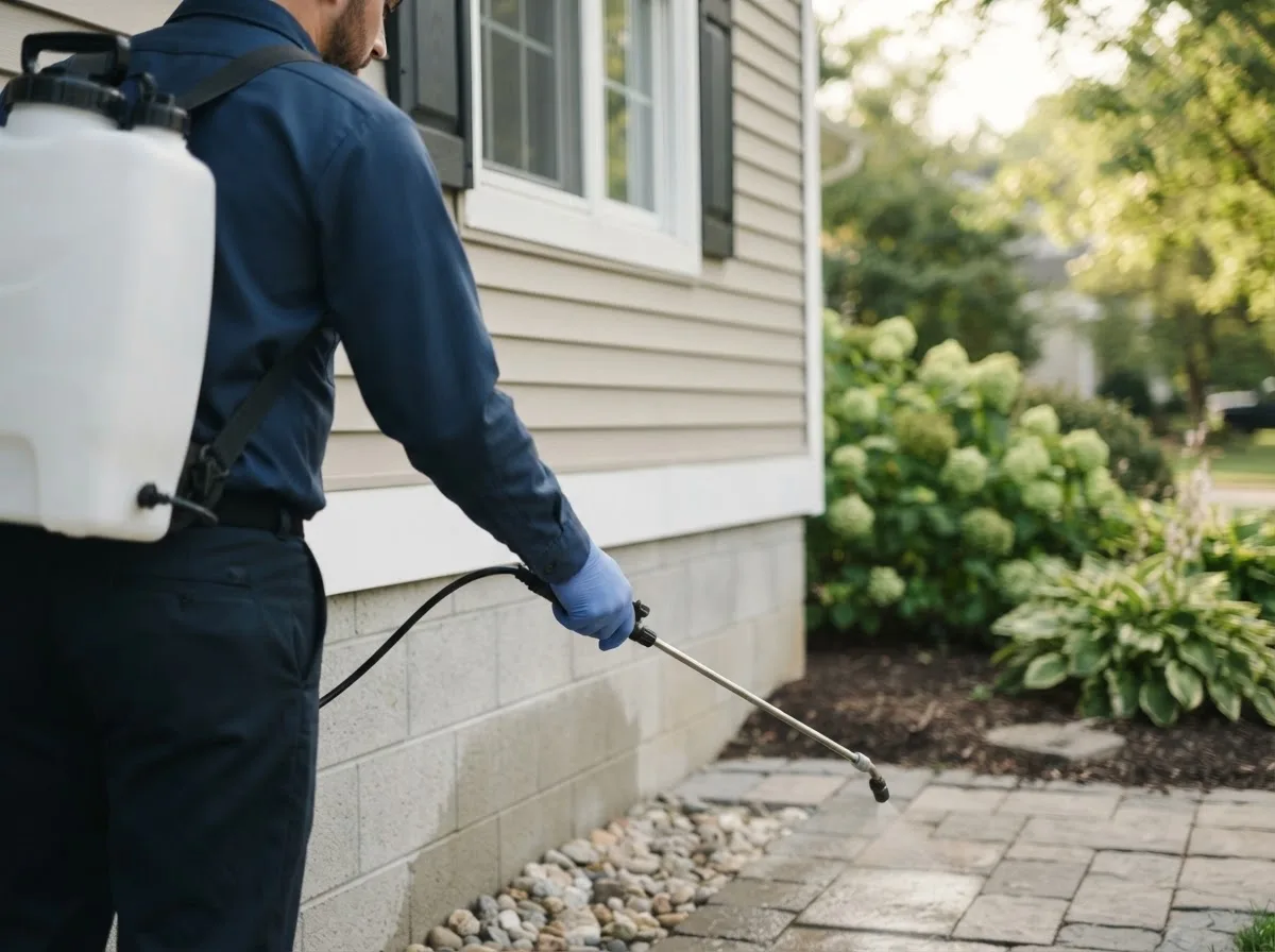 Pest control technician inspecting a home in Romney, IN